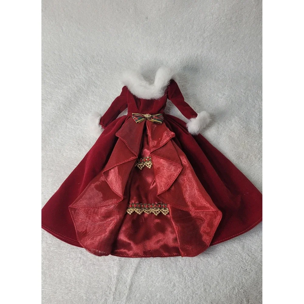 Burgundy Velvet Holiday Doll Gown Faux Fur Trim Victorian Christmas Dress